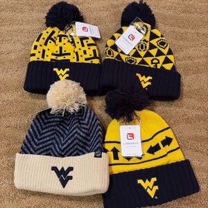 West Virginia Mountaineers NCAA BIG 12 Beanie Winter Pom Knit Ski Hats LOT OF 4
